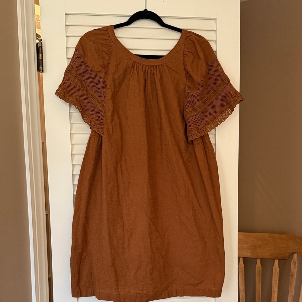 Old Navy Boho Mini Dress Medium Brown Flutter Sleeve Crochet Cottagecore - Picture 4 of 6